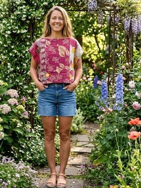 Upcycled Kantha Quilt Cropped Top M-L Handmade Dont Throw It Out